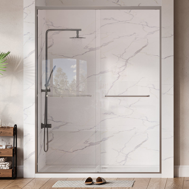 Porte de douche coulissante l 43 à 48 po x H 72 po à double paroi en verre trempé 1/4 po avec largeur ajustable et revêtement facile à nettoyer
