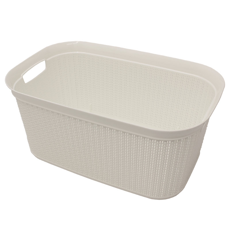 Plastic Laundry Basket with Handles, White