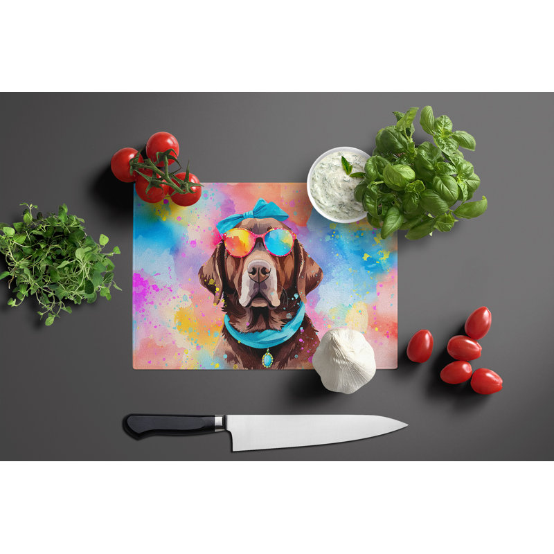 Chocolate Labrador Hippie Dawg Glass Cutting Board Large