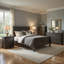 Ensemble de chambre pour grand lit, finition grise, tête de lit à panneau, ensemble de 5 pièces avec lit, 2 tables de chevet, commode et commode-127337356-127337353-127337352