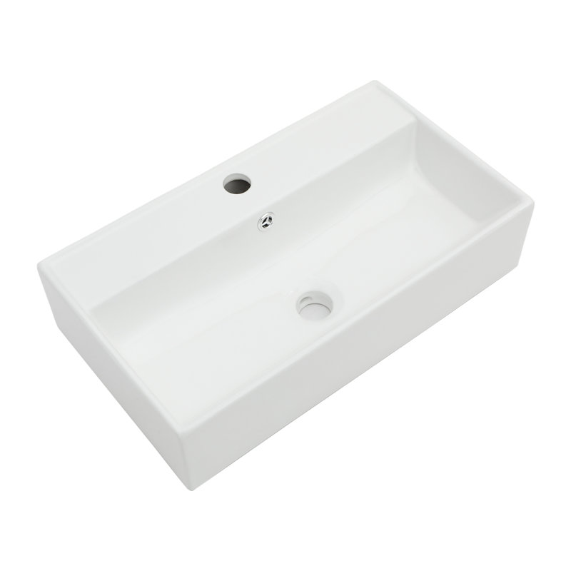 21" L x 12" W Wall Mounted Bathroom Sink Wall Hung White Ceramic Sink with Overflow and Faucet Hole