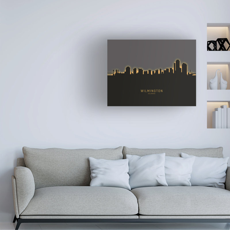 Art sur toile de Michael Tompsett «Wilmington Delaware Skyline Glow II», H 14 po x l 19 po x P 2 po