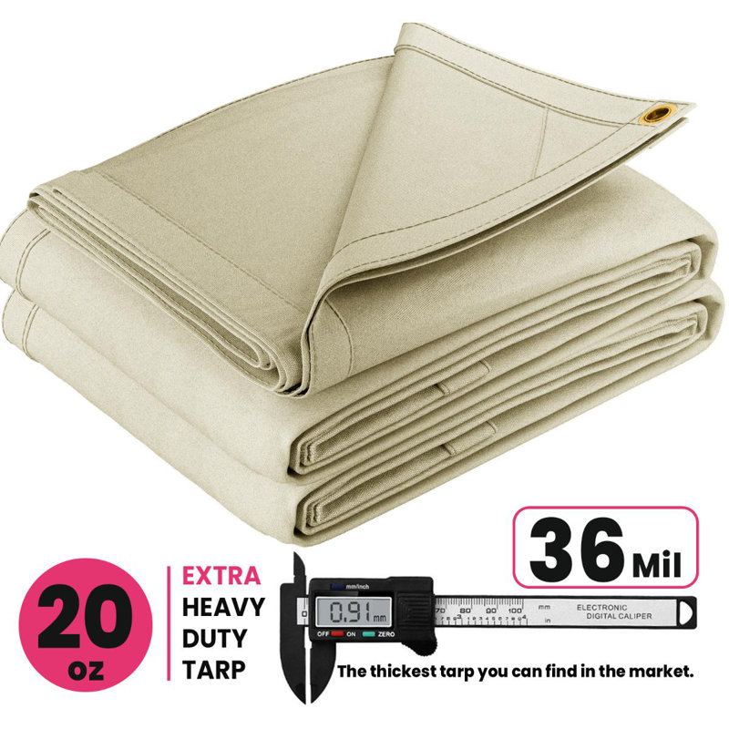 PROTARP Extreme Heavy Duty 20 OZ Water Resistant Canvas Tarp, UV Resistant Tarpaulin Cover with Rustproof Brass Grommets, Multipurpose for Canopy, Roof, Camping, Woodpile . (Off White)