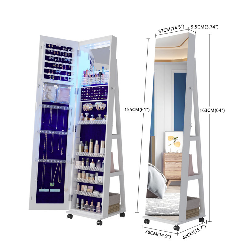 Kalijah 360° Rotating LED Jewellery Armoire with 3 Colour Dimmable, White