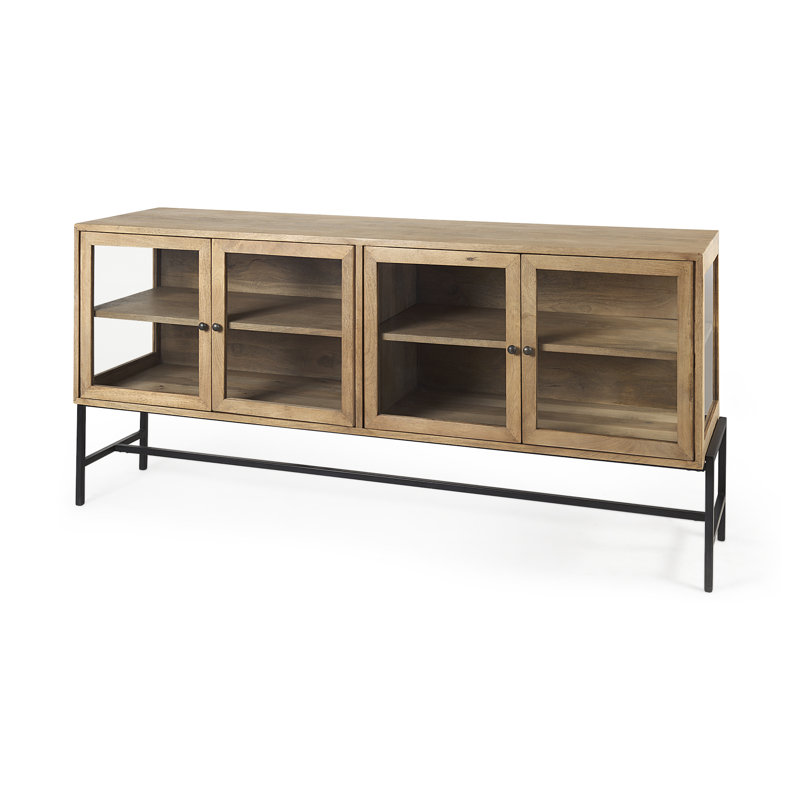 Buffet en bois massif de manguier 70 po Warner, Noir / brun clair