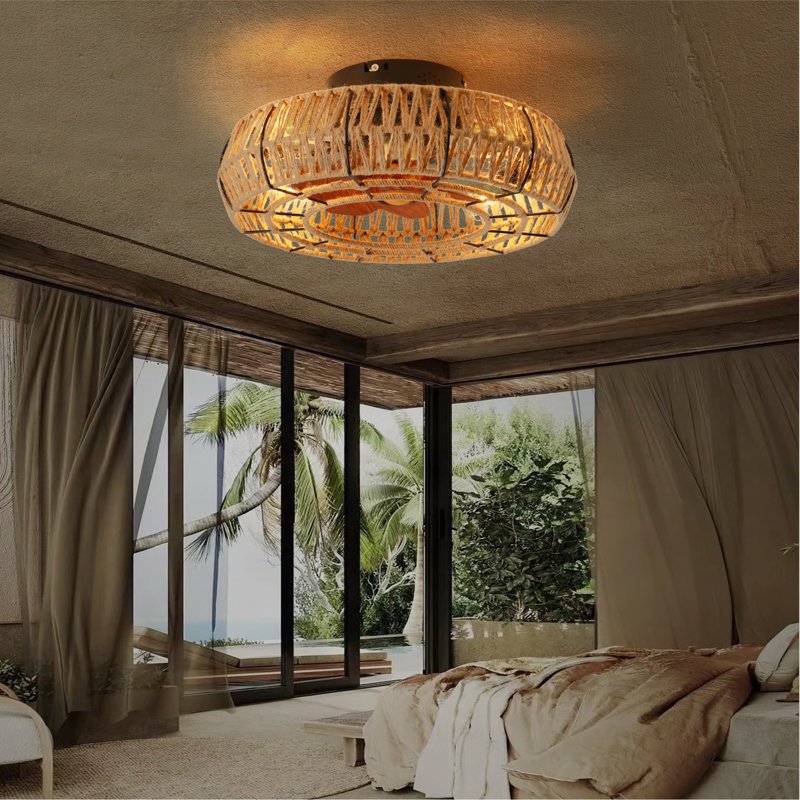 Ventilateur de plafond encastré en cage de 20 po avec ensemble d'éclairage (NON INCLUS), avec télécommande et ventilateur de plafond à 6 vitesses à courant continu pour la chambre du salon. - Noir mat