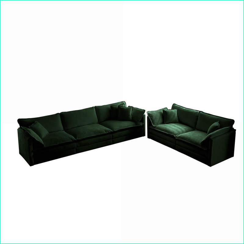 Canapés de salon, ensemble de canapé moderne en bois massif 2 + 3 places en chenille | Vert sauge | Chenille, Vert