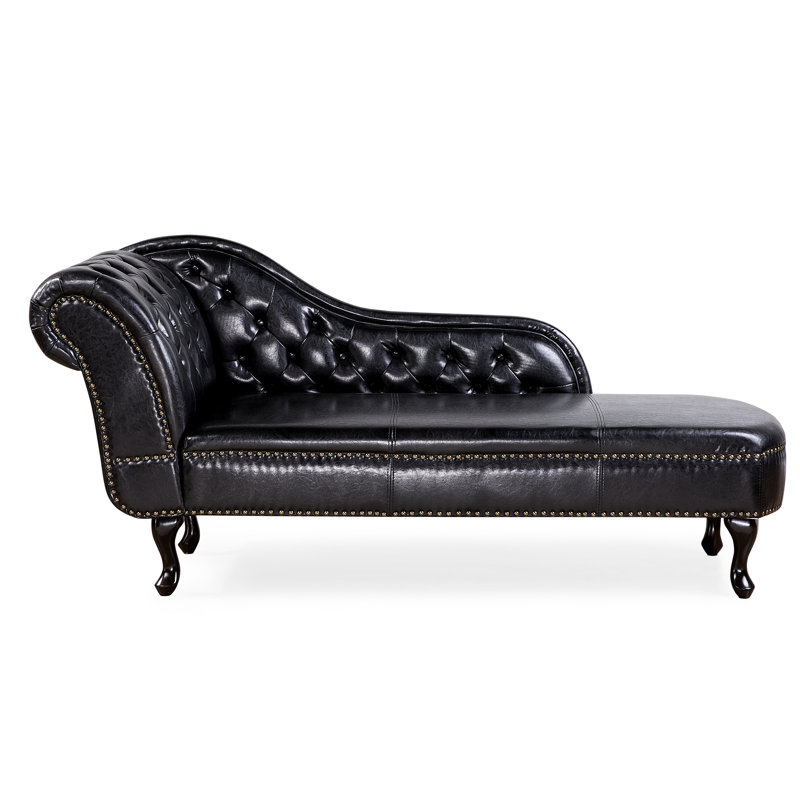 Channahon Upholstered Chaise Lounge, Glossy Black