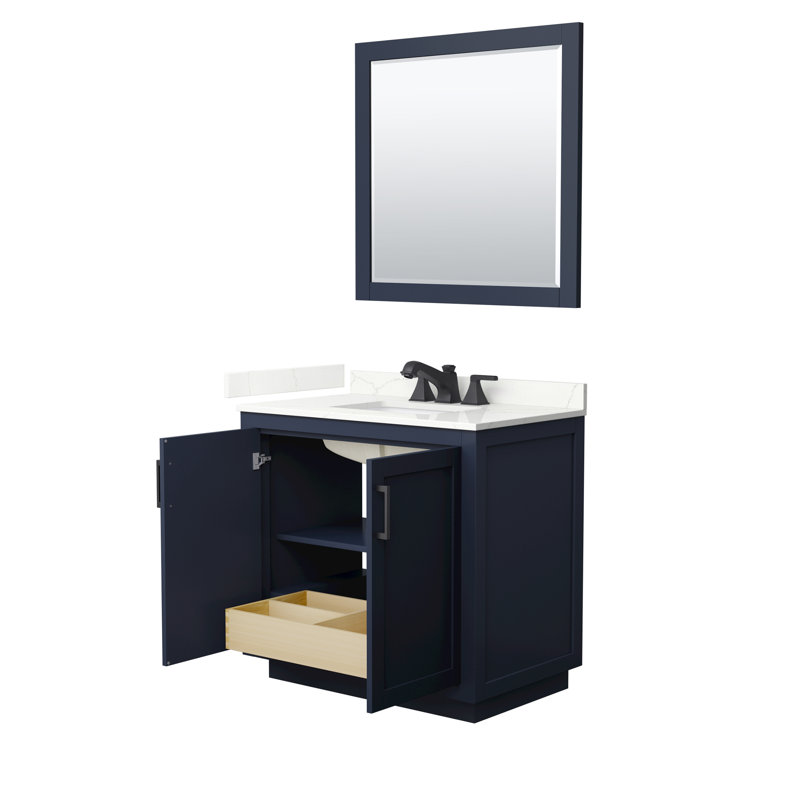 Ensemble de meuble-lavabo simple autoportant 36 po avec plateau en quartz Miranda, Bleu très foncé, Quartz Giotto, Noir mat