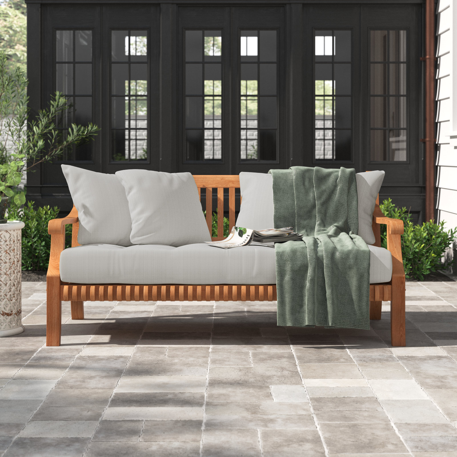 Leona 67.75" Wide Outdoor Teak Patio Daybed with Cushions