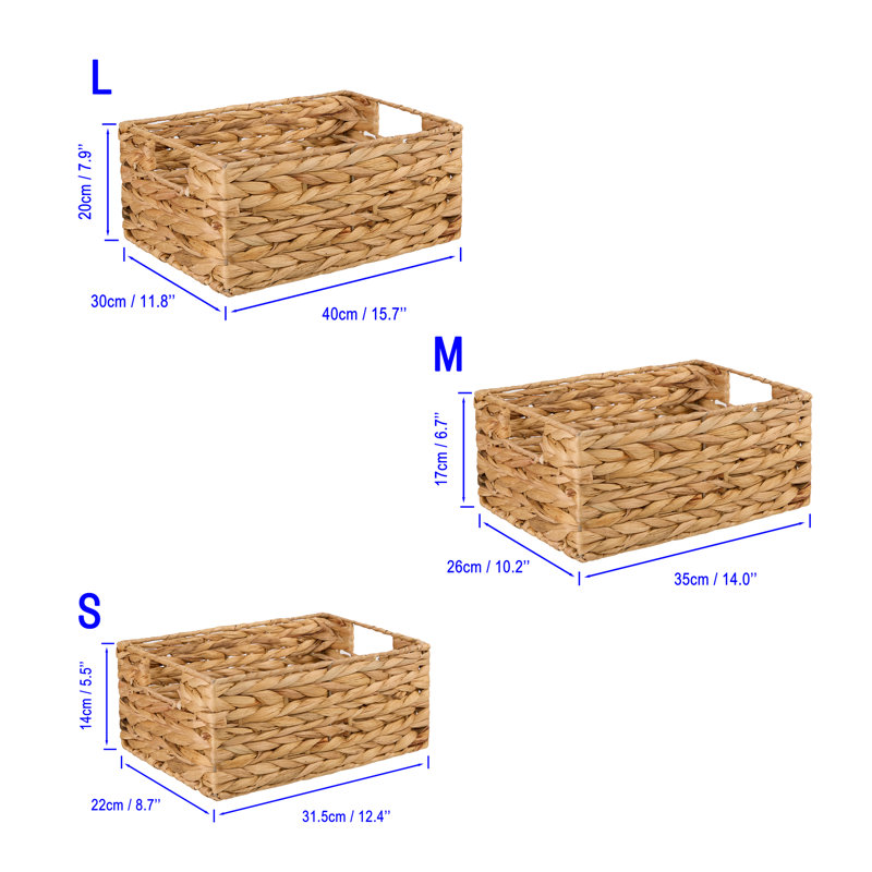 Water Hyacinth Storage Basket with Handles, 14cm H x 31.5cm W x  22cm D