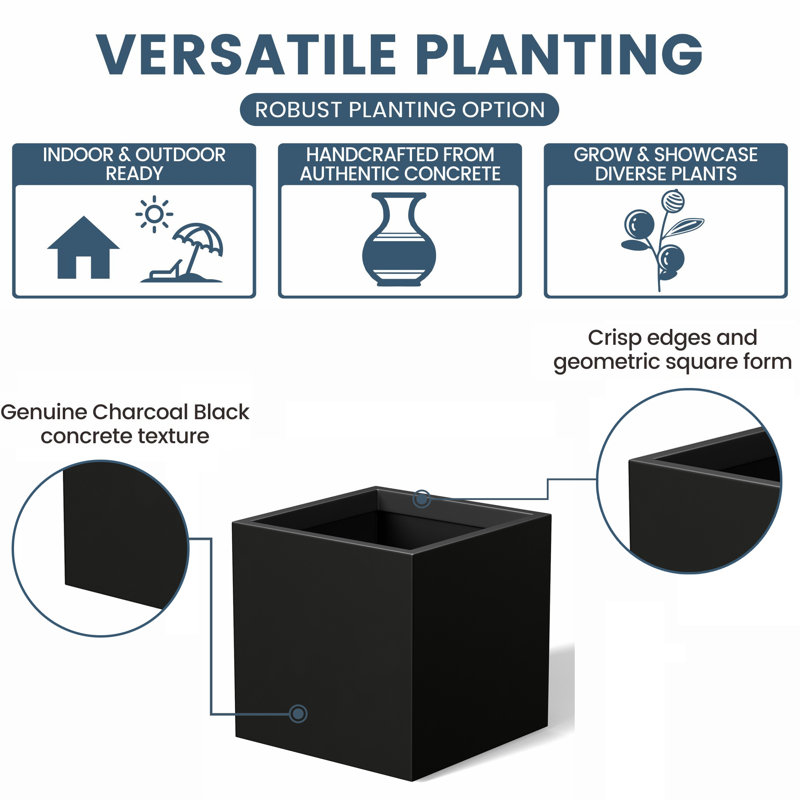 Redegonda Handmade Planter Box, 12" H x 12" W x 12" D, Charcoal Black