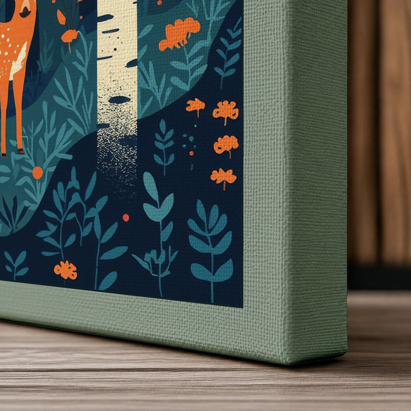 Deer in Birchwood Scandinavian - Wrapped Canvas, 36x24 - 91.4 x 61.0 cm, Sage Border
