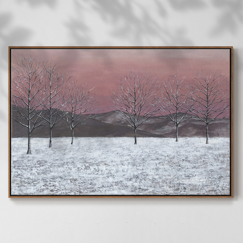 «Sunset Snowfall I», peinture sur toile encadrée, Cadre noyer, H 27 po x l 41 po x P 2 po