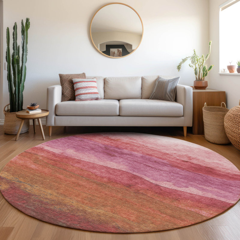 Tapis rosé intérieur / extérieur lavable à la machine Cinead ACN1699, Rond 8 pi