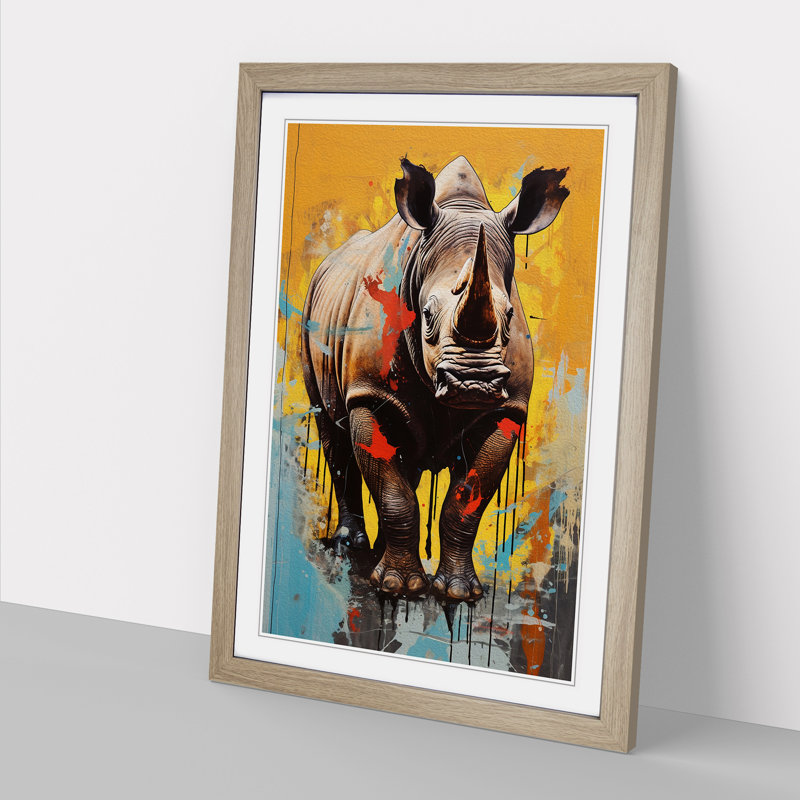 Rhino Contemporary No.2 - Framed Print, Oak, 64cm H x 46cm W x 2cm D