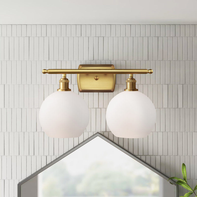 Éclairage de salle de bain à intensité variable à 2 lumières Baptista, Ampoule incandescente rétro 60 watts, Or satiné