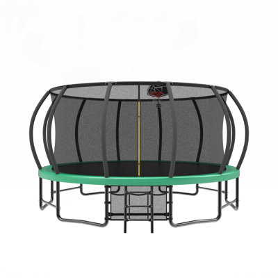 15FT Pumpkin Trampoline with Basketball Hoop & Balance Bar System