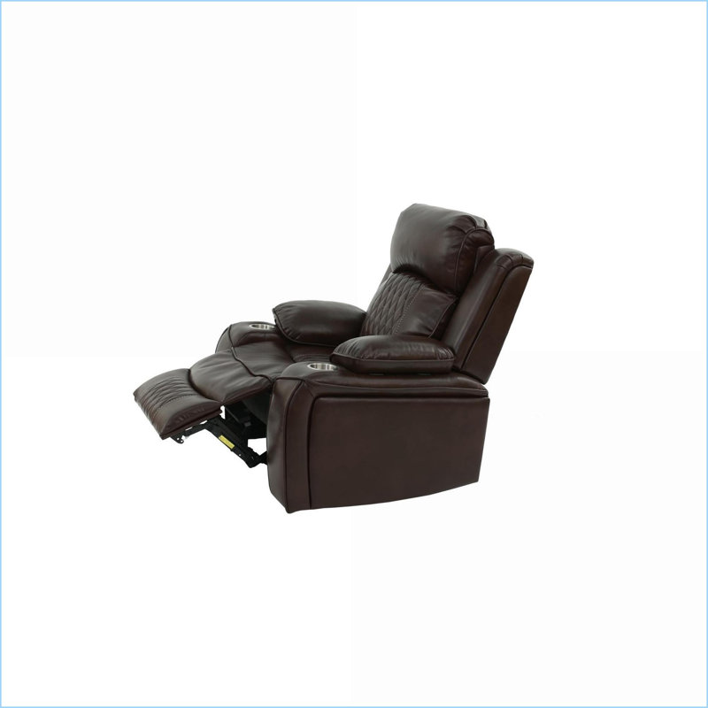 Recliners | Power Motion Chair Contemporary Walnut Brown Gel Leatherette with Storage Arms, Cup Holder 37\"x38\"x41\"H | Walnut Brown | Gel Leatherette