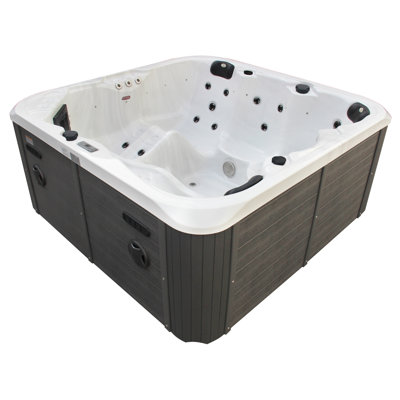 Belfry Bathroom Mishler 220V 5 Person 40 - Jet Acrylic Square Plug And Play Hot Tub with Ozonator in Grey