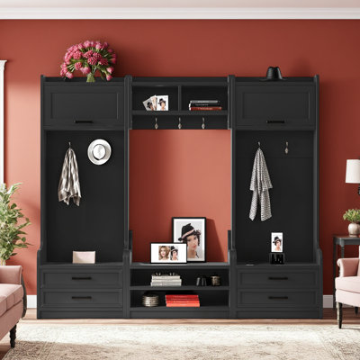 4-in-1 Entryway Hall Tree with Storage Cabinets, Drawers & Coat Hooks
