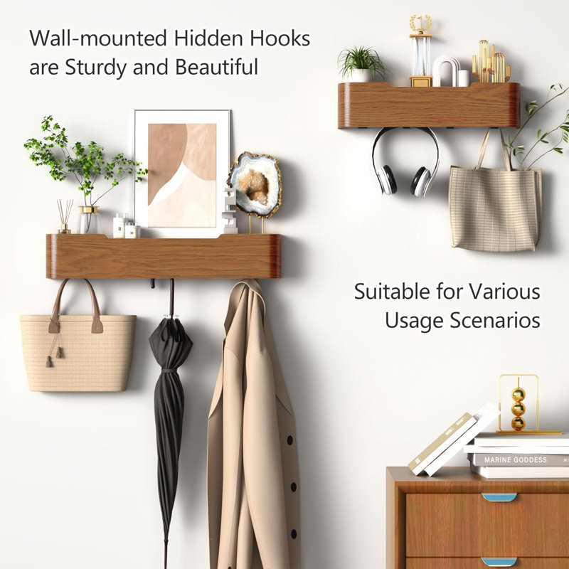 Wooden Door Hooks With Shelves, Brown