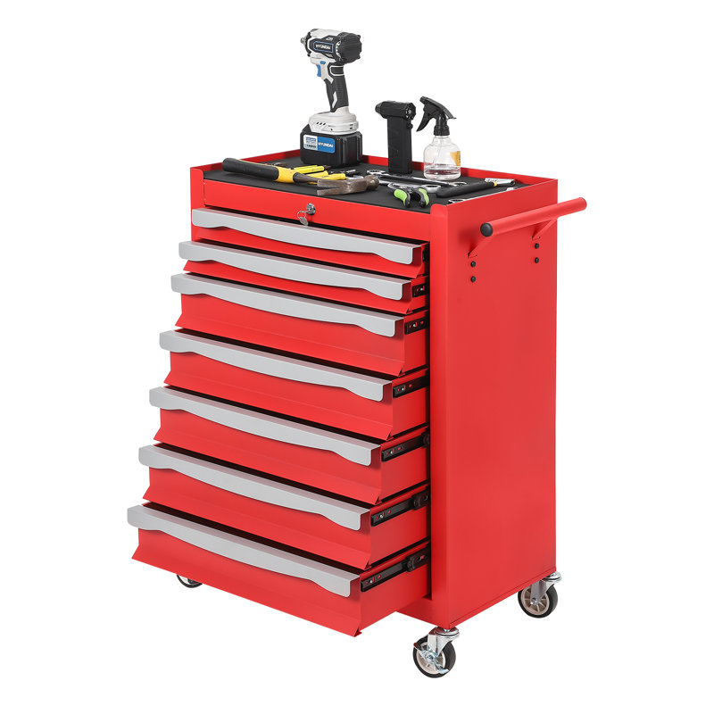 Coffre à outils à 7 tiroirs, armoire de rangement mobile verrouillable avec doublure de tiroir et boucle à maillons pour garage atelier