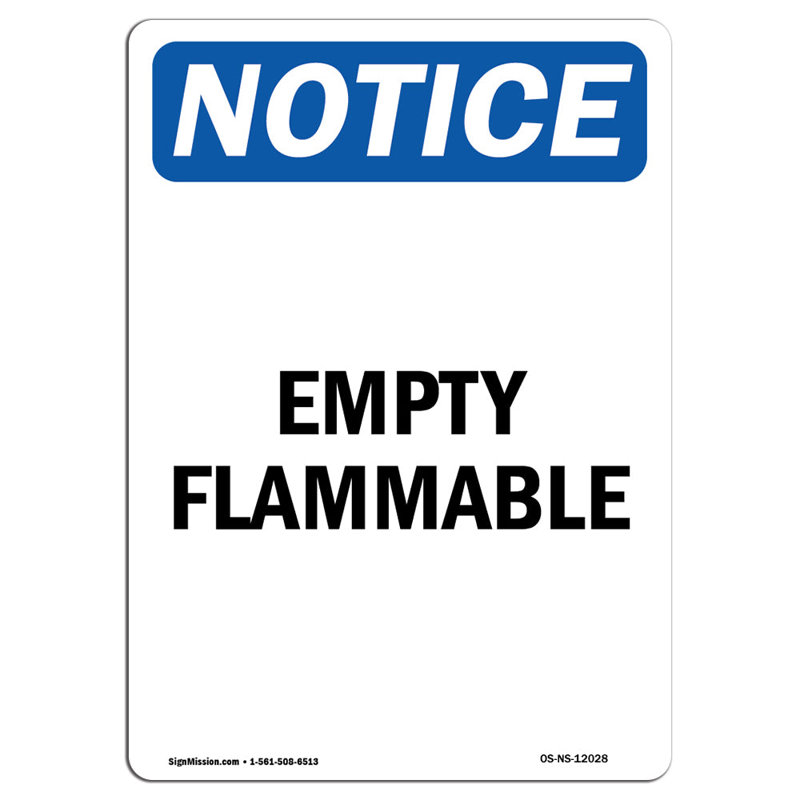 Empty Flammable Aluminum Sign 12 x 18