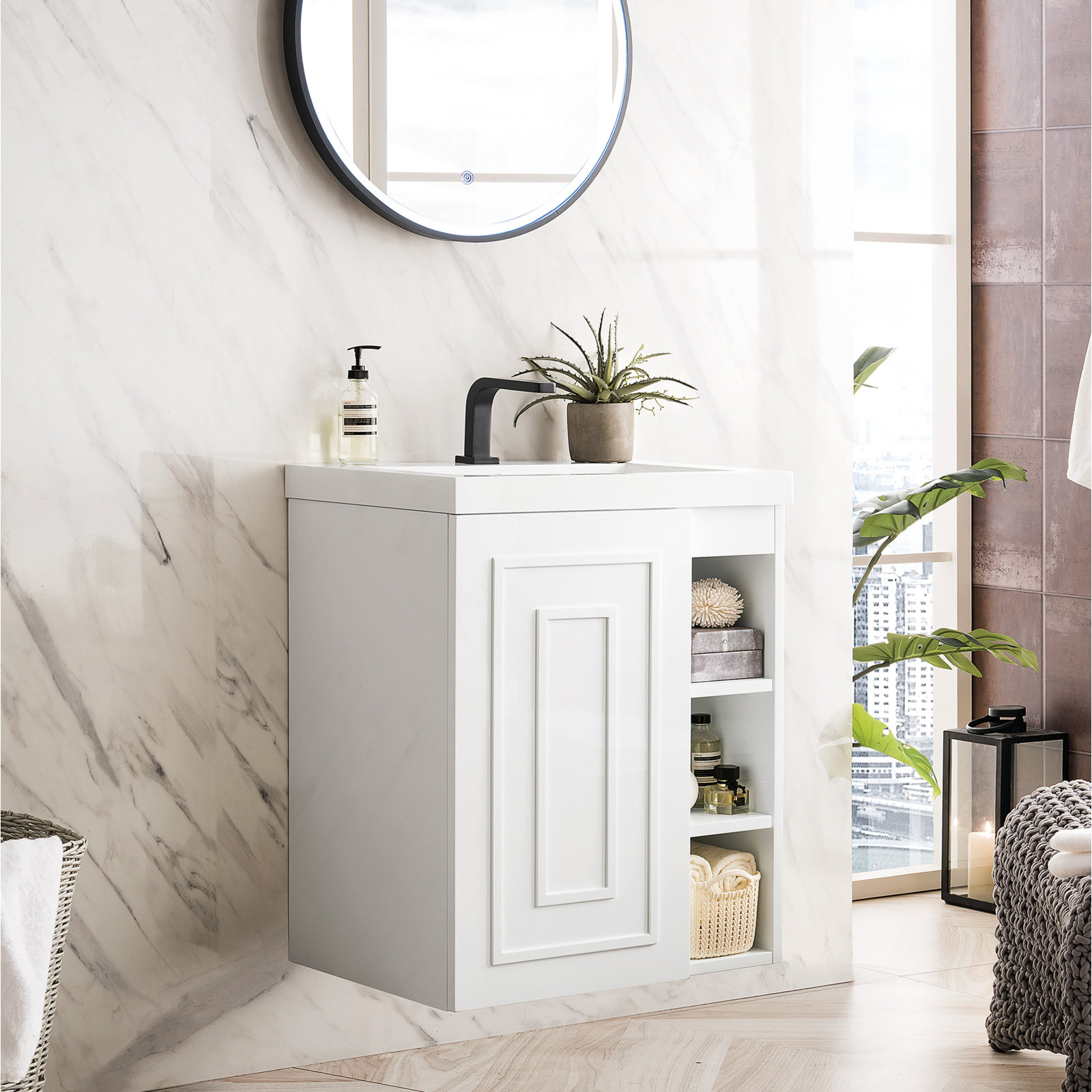 Alicante 24" Floating Single Bathroom Vanity Set, Glossy White