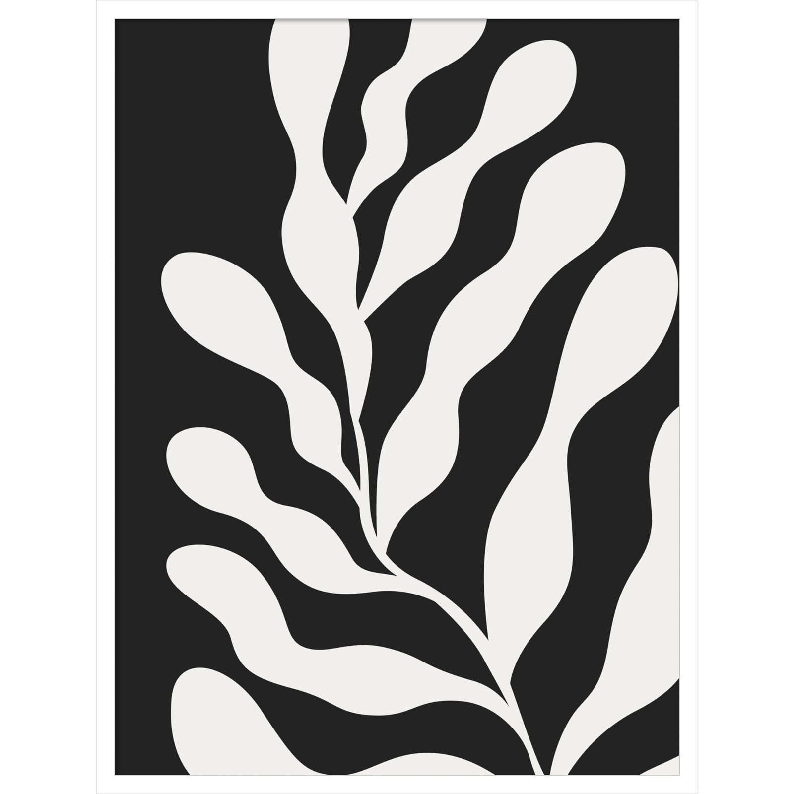 Retro Matisse Inspired Abstract Botanical 3 Black, White, 33" H x 25" W x 1" D