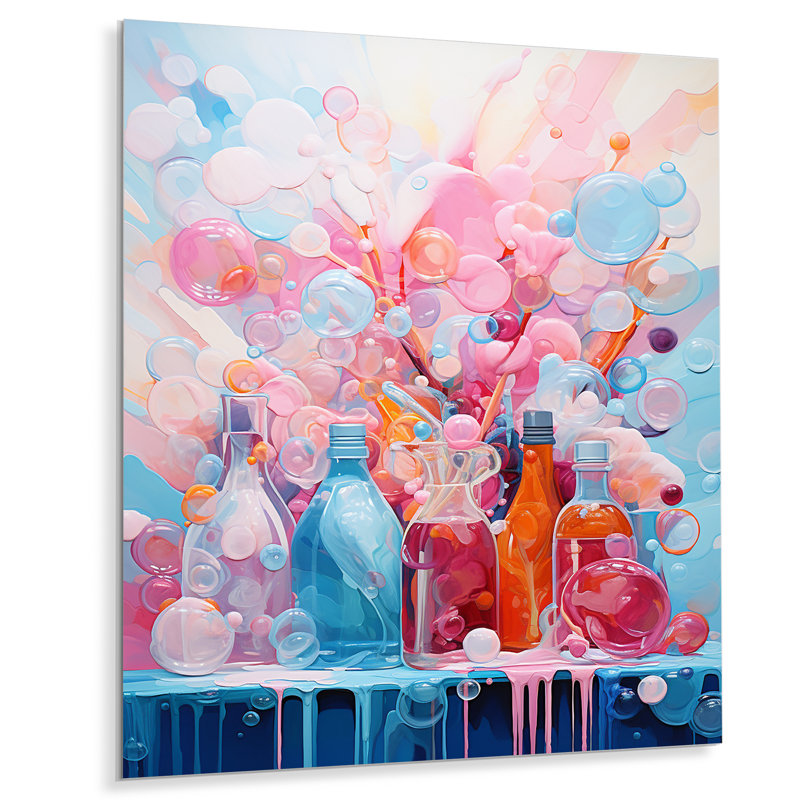 «Pink Laundry Soap Bubble 2», art mural en métal, H 32 po x l 16 po x P 1 po