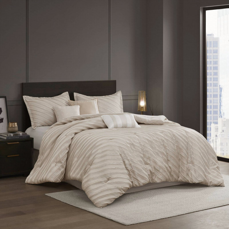 Ensemble d'édredon 7 pièces, Beige, Grand édredon et 6 pièces supplémentaires