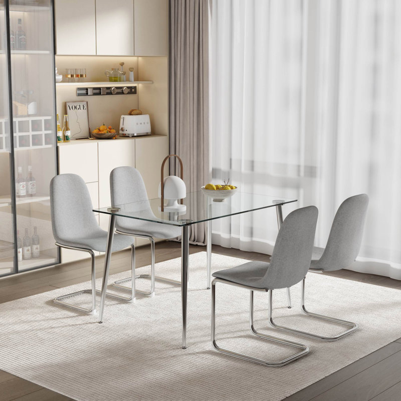 Jahseem 4 - Person Glass Top Four Leg Dining Set