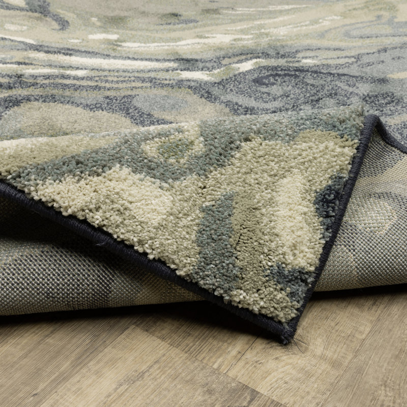 Tapis bleu / beige en polypropylène tissé à la machine Ingo, Rectangle 9 pi 10 po x 12 pi 10 po
