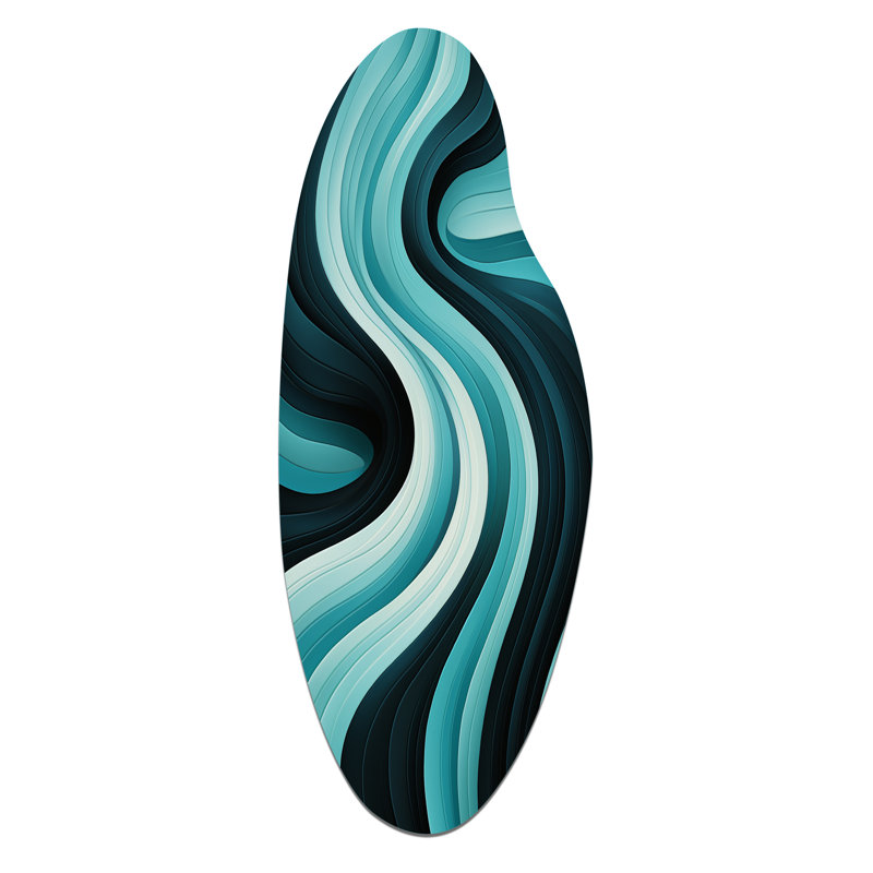 Turquoise noir Opt Art In - Op Art, art mural asymétrique en métal, impression moderne incurvée en métal