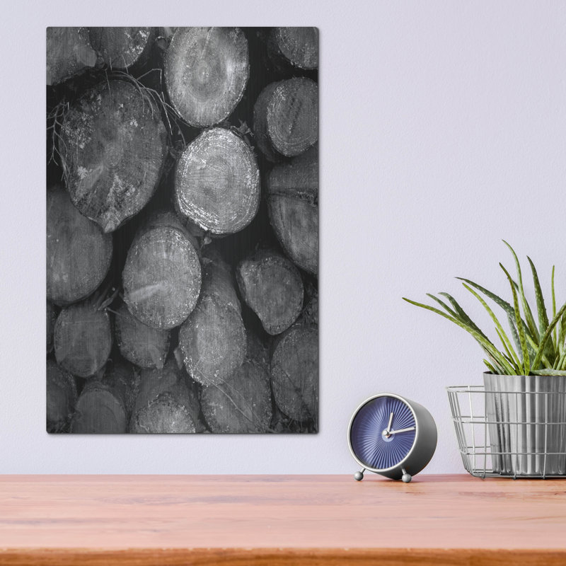 Art mural en métal de luxe «Logs BW» par Tom Quartermaine, 12 po x 16 po, H 16 po x l 12 po