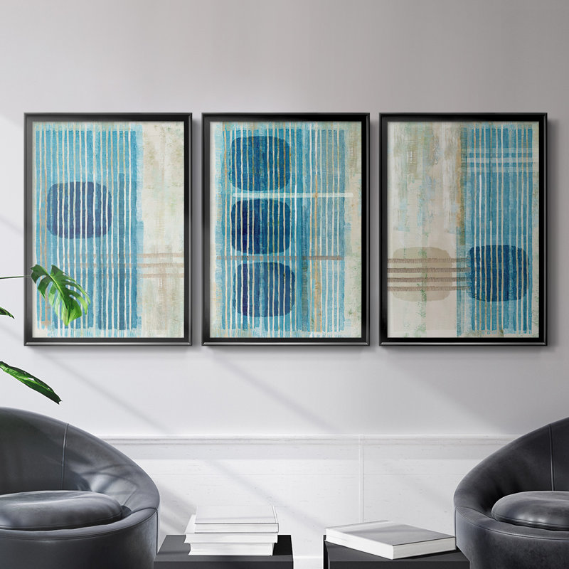 Bleu bleu Horizon I, toile encadrée de qualité supérieure - prête à être accrochée, Cadre noir