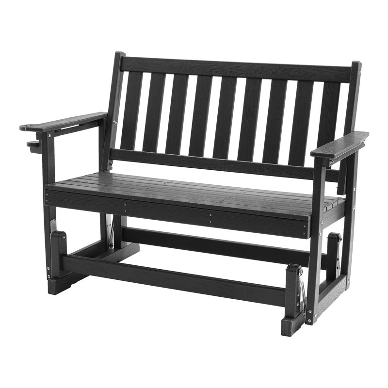 Patio Glider 2-Person Bench With Cup Holders, Black