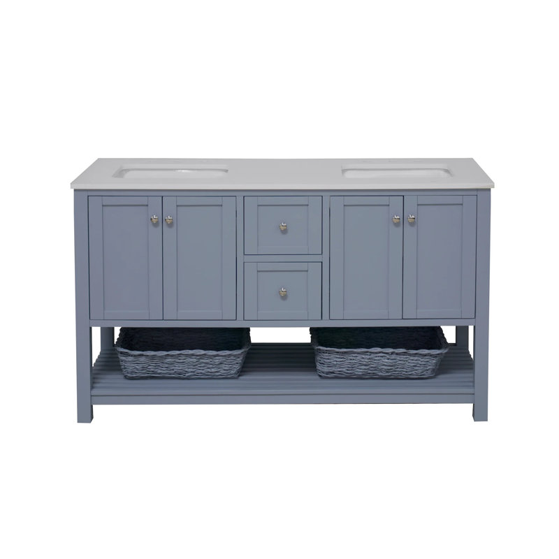 Ensemble de meuble-lavabo double 60 po Binne, Bleu poudré, Blanc d'ingénierie