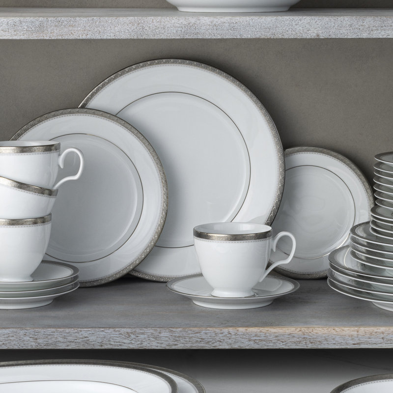 Noritake Charlotta 60-Piece Dinnerware Set, Service for 12, Platinum