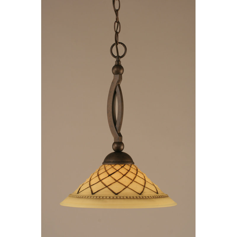 Bow Chain Hung Pendant Glass, Brushed Nickel, 18.5", Chocolate Icing