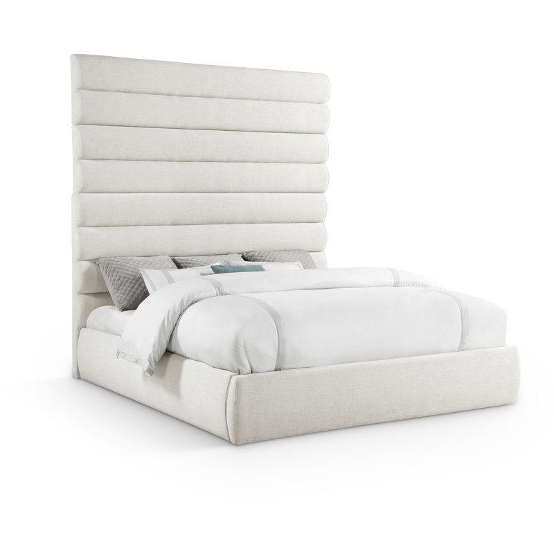 Lit en tissu Adam, Tissu texturé en lin crème, Très grand
