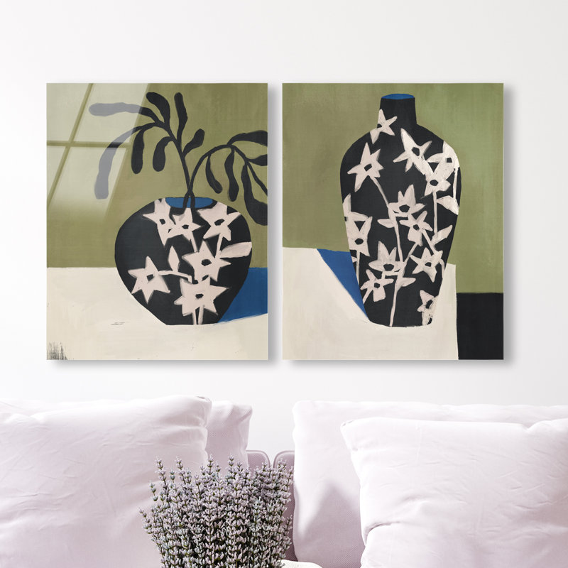Noir Vase Set High-Gloss Frameless Acrylic Glass Wall Art Floral & Botanical Print by Oliver Gal, Ready to Hang, 16 x 20