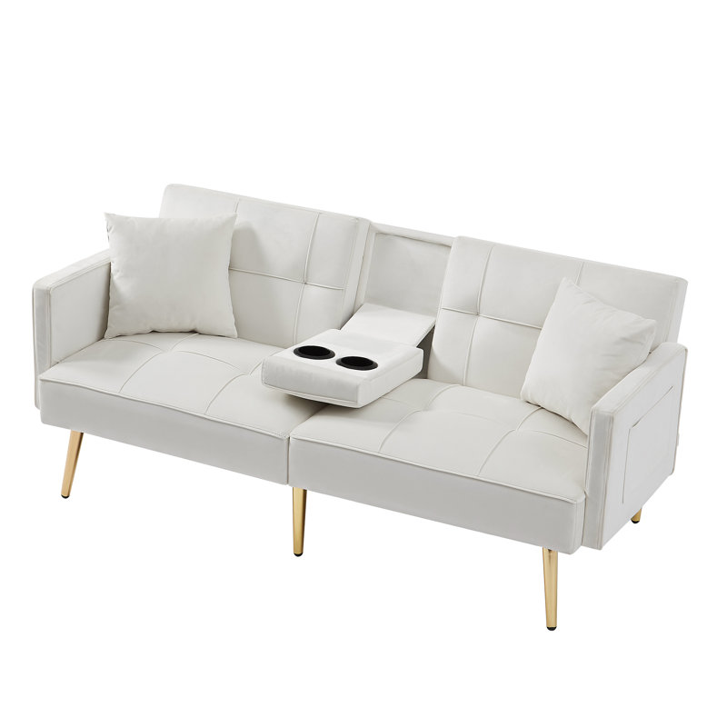 Danishia 69.3'' Wide Velvet Sofa Couch Bed with Cup Holder, White