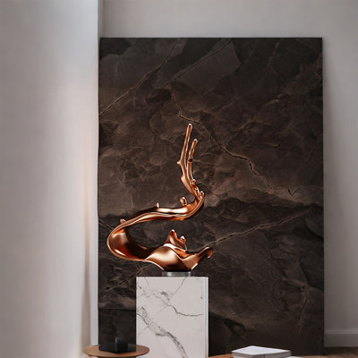 18.11"Modern minimalist abstract bronze-colored geometric sculpture floor ornament