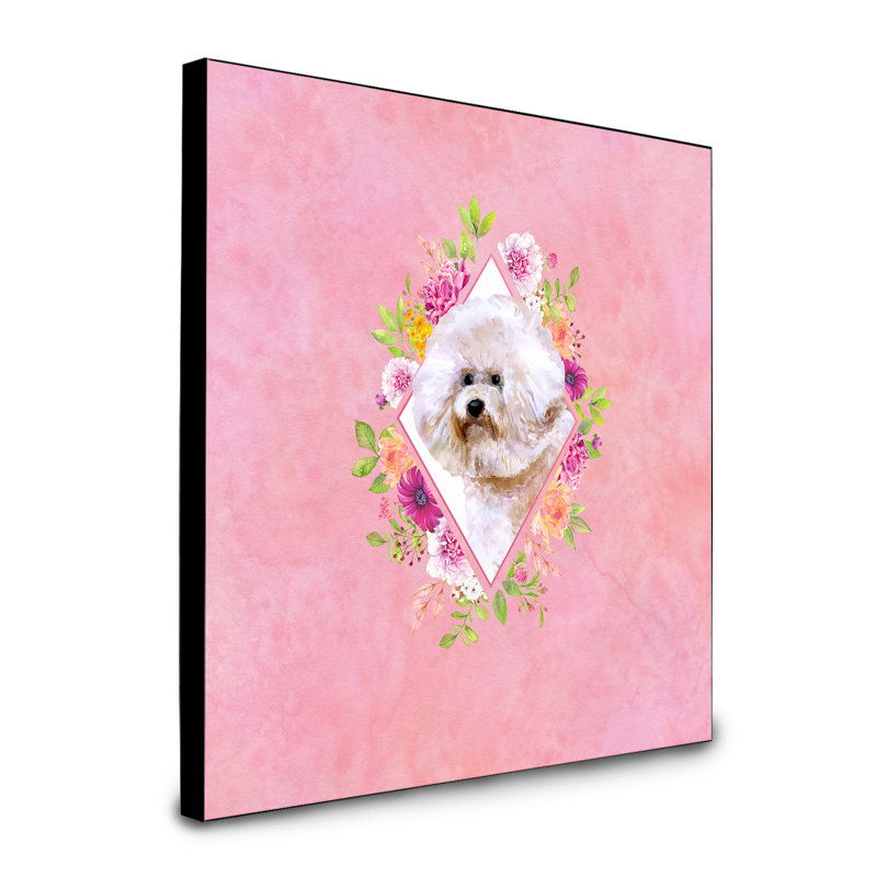 Panneau mural Dollman Flowers, Rose, Bichon frisé brun