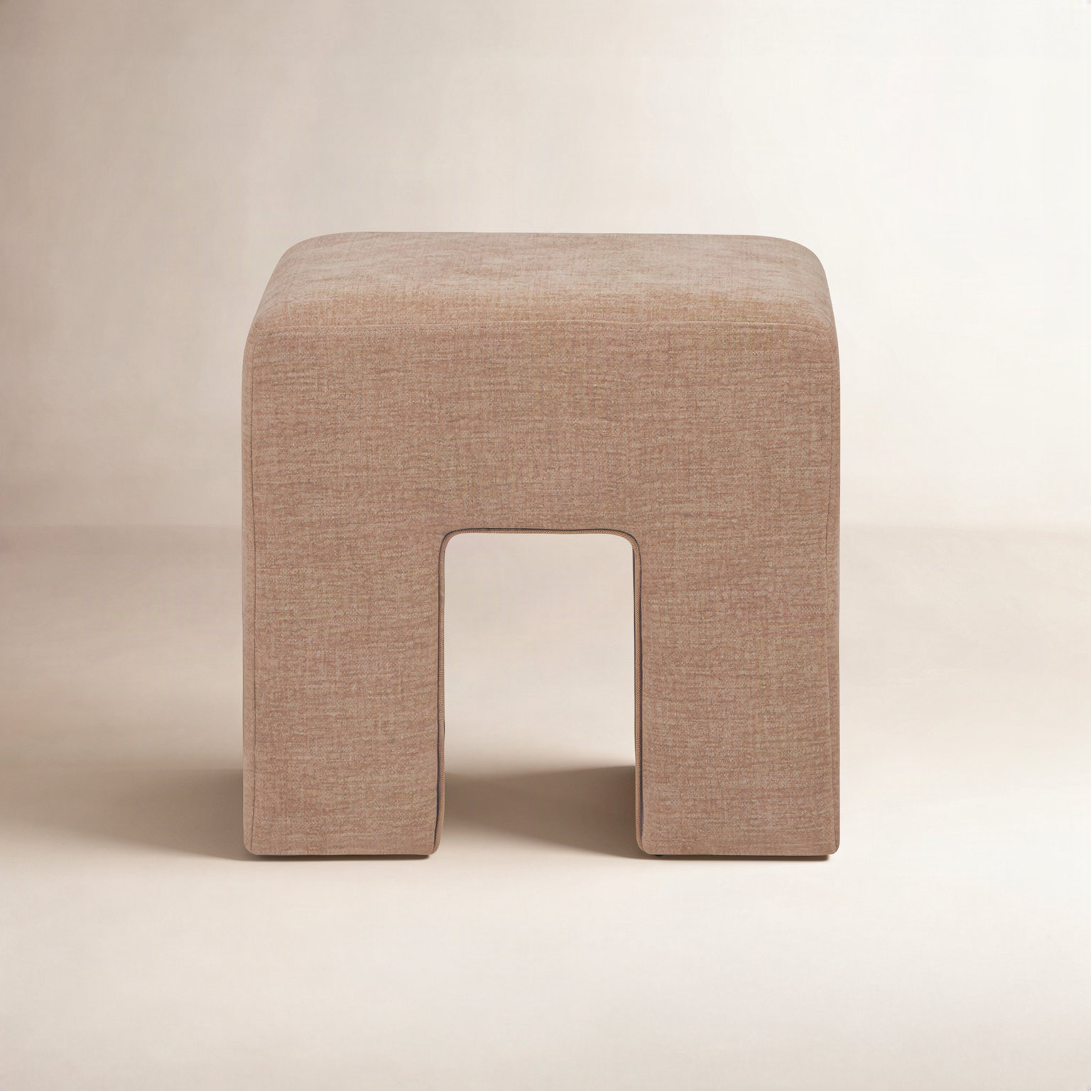 Idella 18" Upholstered Ottoman, Washed Pink