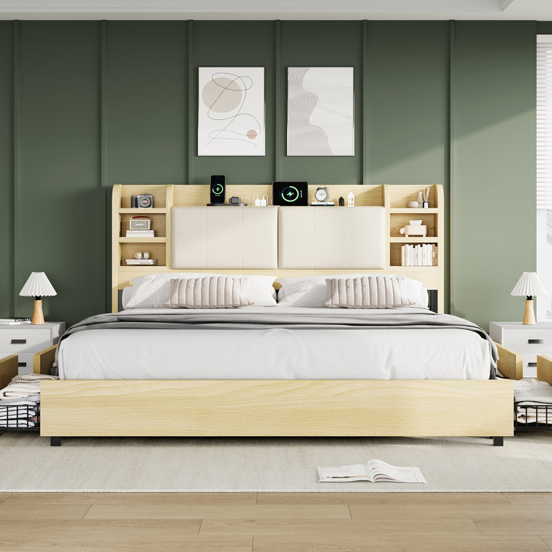 Base de lit tapissier 47,2 po avec 4 tiroirs de rangement, érable 47,2 po, Érable