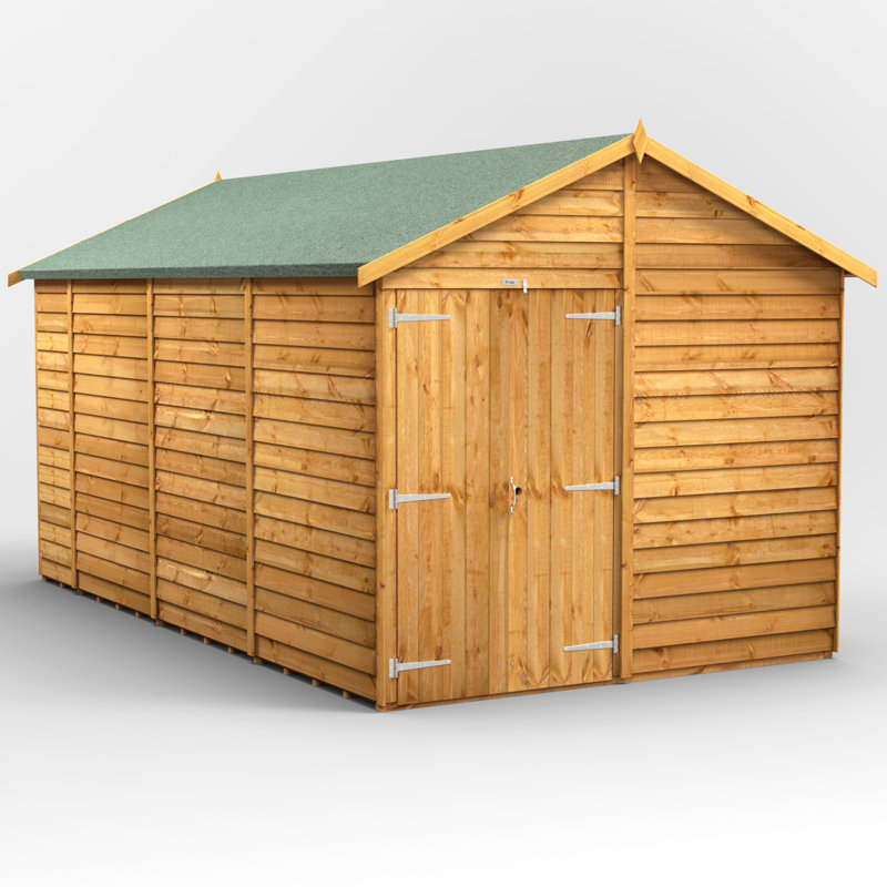 Powersheds 14 x 8ft Timber Overlap Windowless Garden Shed, Double Doors