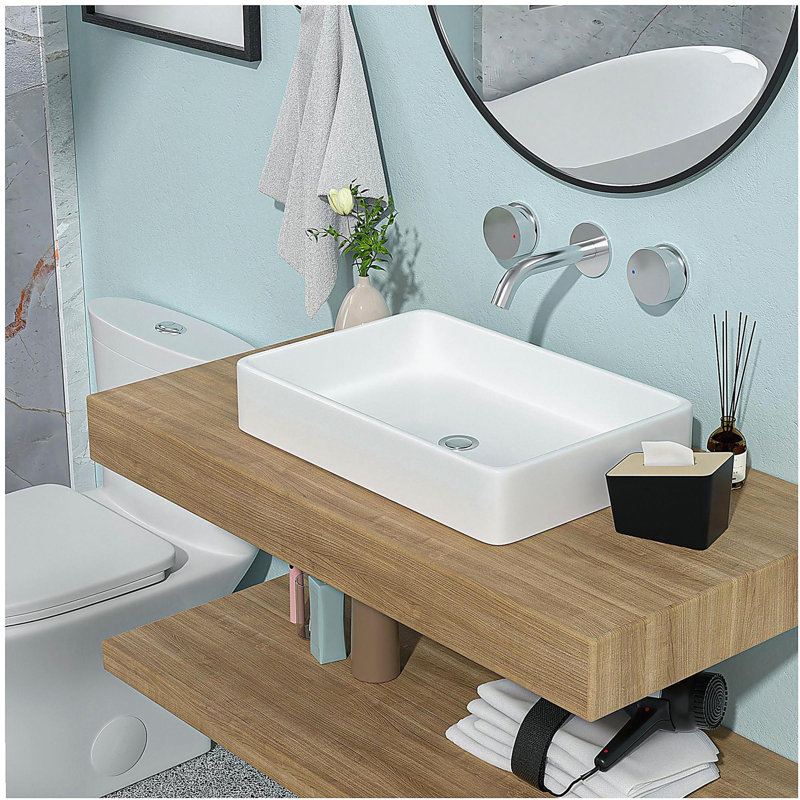 24"x16" White Ceramic Rectangular Vessel Bathroom Sink
